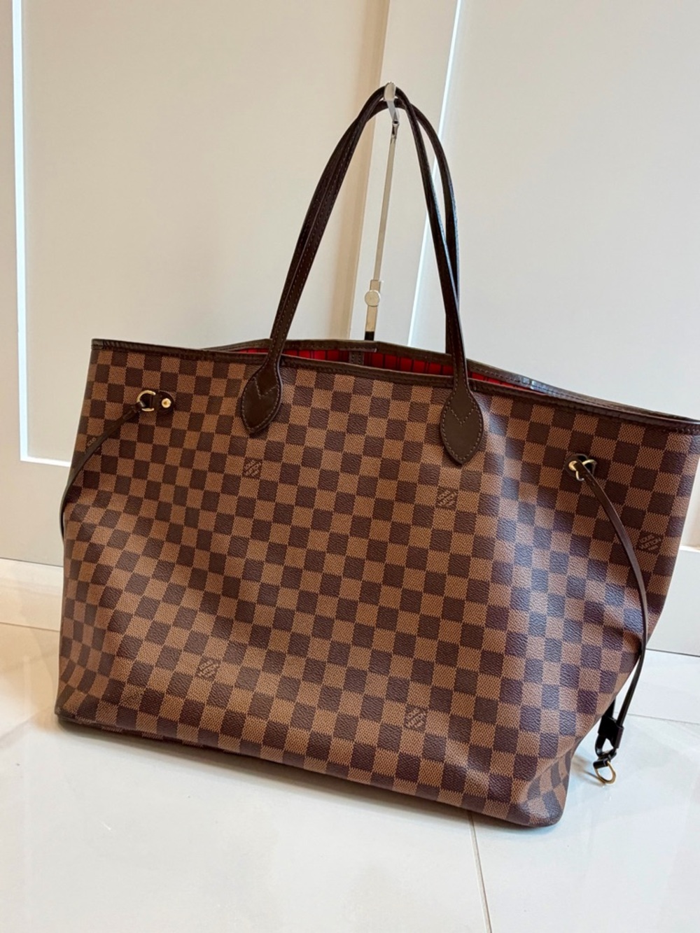 LOUIS VUITTON NEVERFULL GM WITH POUCH- DARK CHOCOLATE, EXCELLENT CONDITION